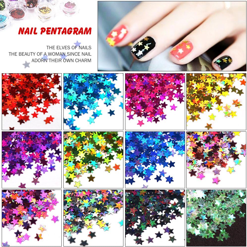 12 Colors Laser Star Flakes 3D Nail Holographic Glitter Thin Sequins Manicure Tips