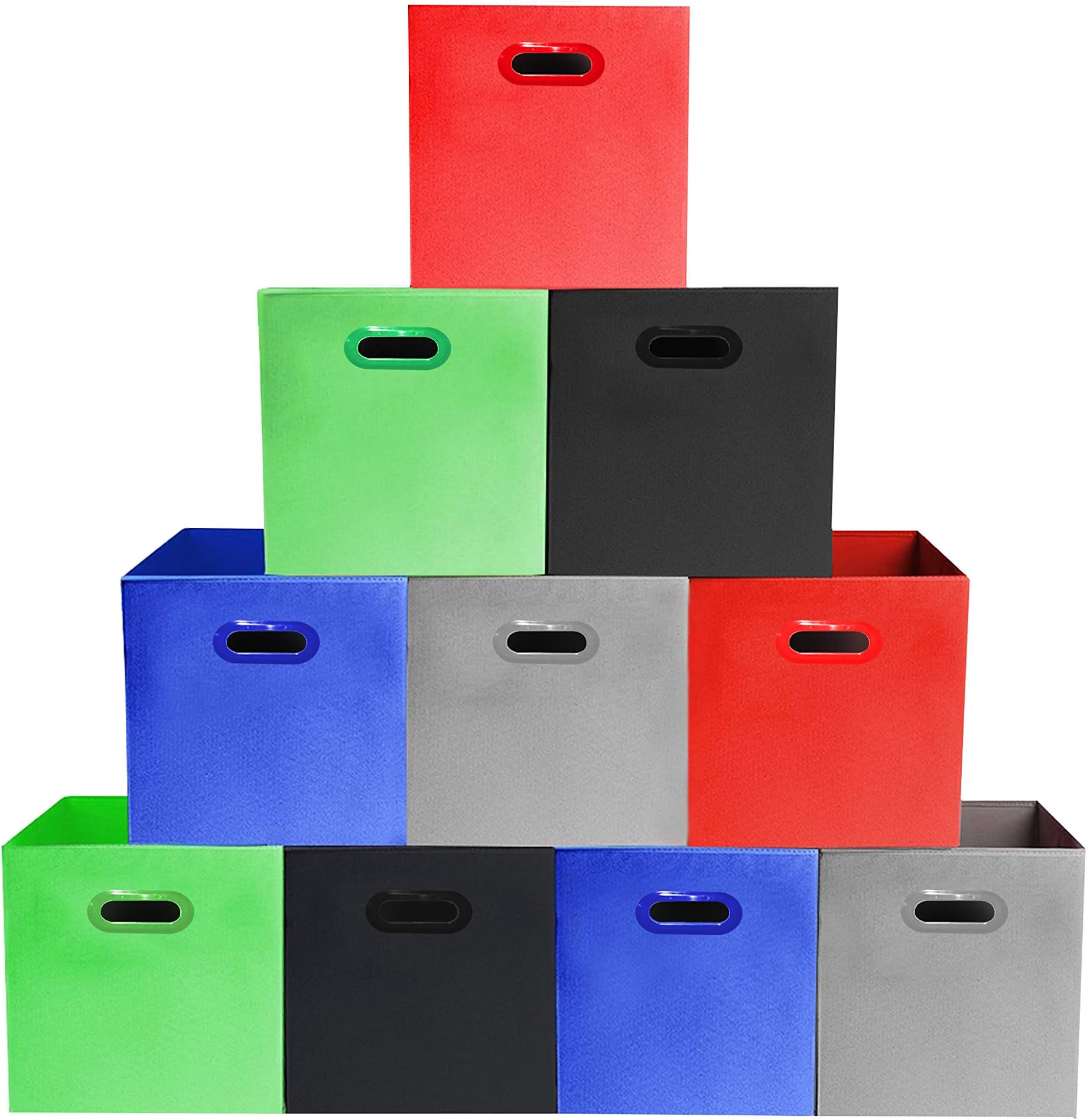 [10-Pack, 5 Bright Mix Colors] Durable Storage Bins Upgraded Dual Plastic Handles Containers, Boxes, Tote, Baskets| Collapsible Storage CubesHousehold Organization | Fabric & Cardboard| Dual Handle