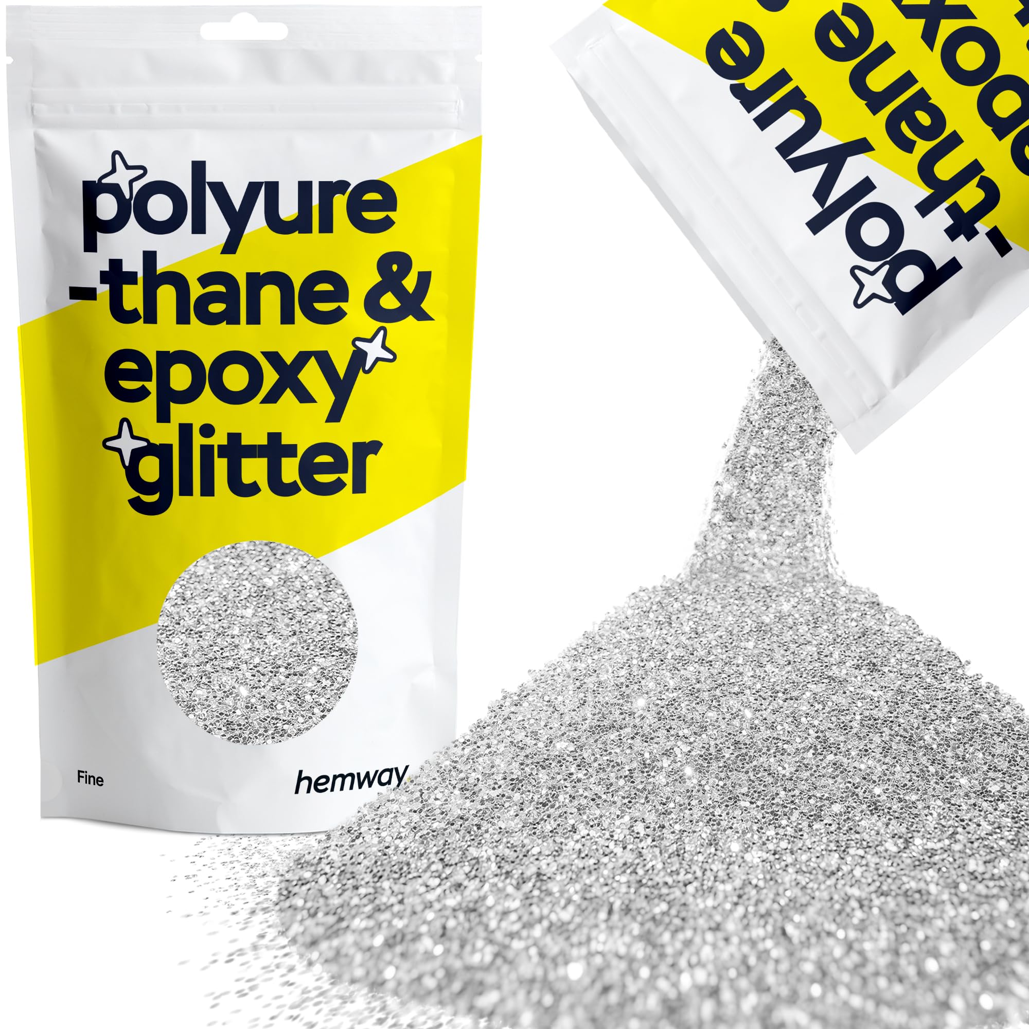 Hemway Resin Glitter Silver 100g Fine | Polyurethane & Epoxy Glitter for Resin Crafts, Tumblers, Coasters, Floor & Table Art