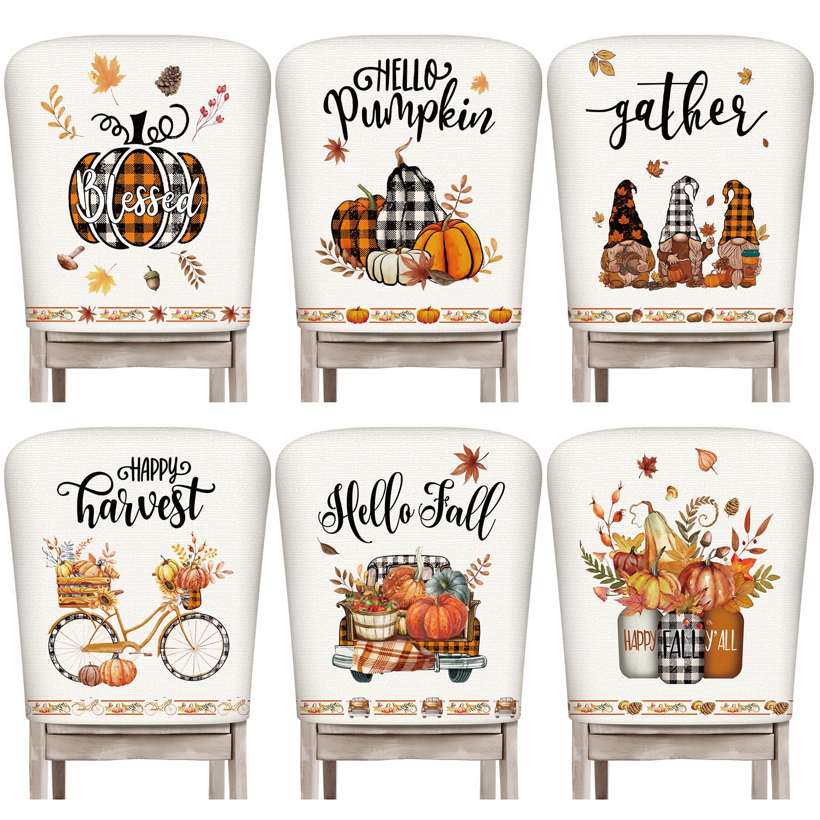 Photo 1 of Moukeren 6 Pcs Fall Chair Cover Set Stretch Dining Chair Back Covers Fall Pumpkin Truck Gnome Slipcovers Farmhouse Removable Elastic Seat Protector for Thanksgiving Harvest Party Kitchen Home Decor