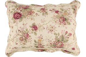 GREENLAND HOME FASHIONS Greenland Home Antique Rose 100% Cotton Quilted Pillow Sham, Standard 20x26-inch, Ecru