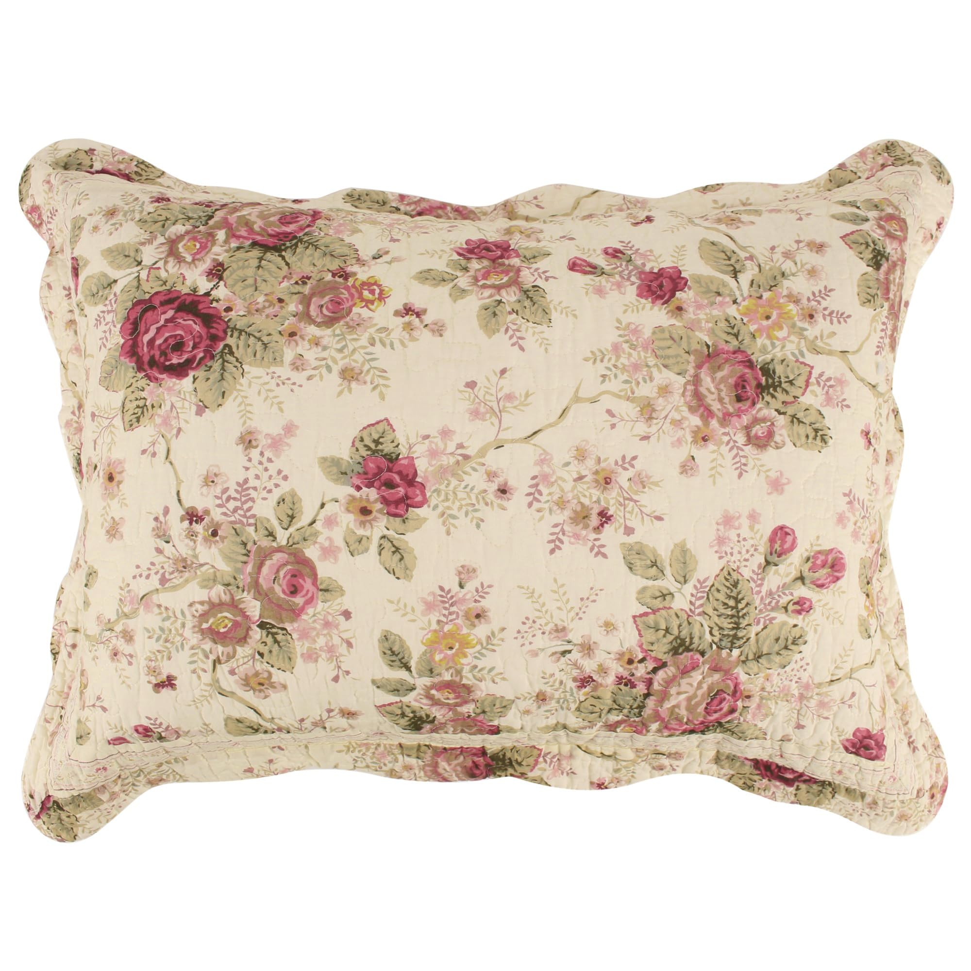Photo 1 of Greenland Home Antique Rose 100% Cotton Quilted Pillow Sham, Standard 20x26-inch, Ecru