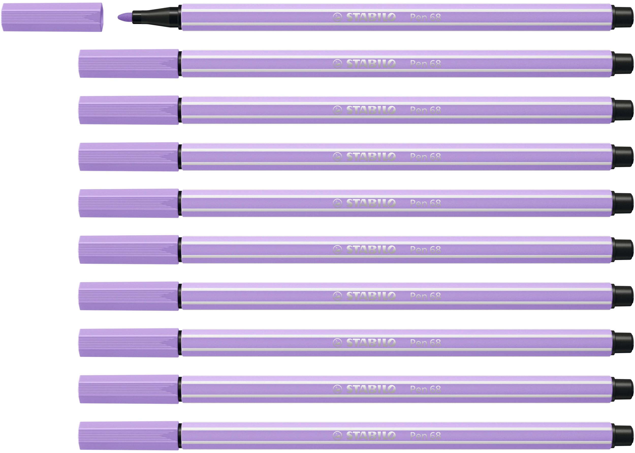 STABILO Pen 68 - Premium Fibre-Tip Pen - Pack of 10 - Light Lilac