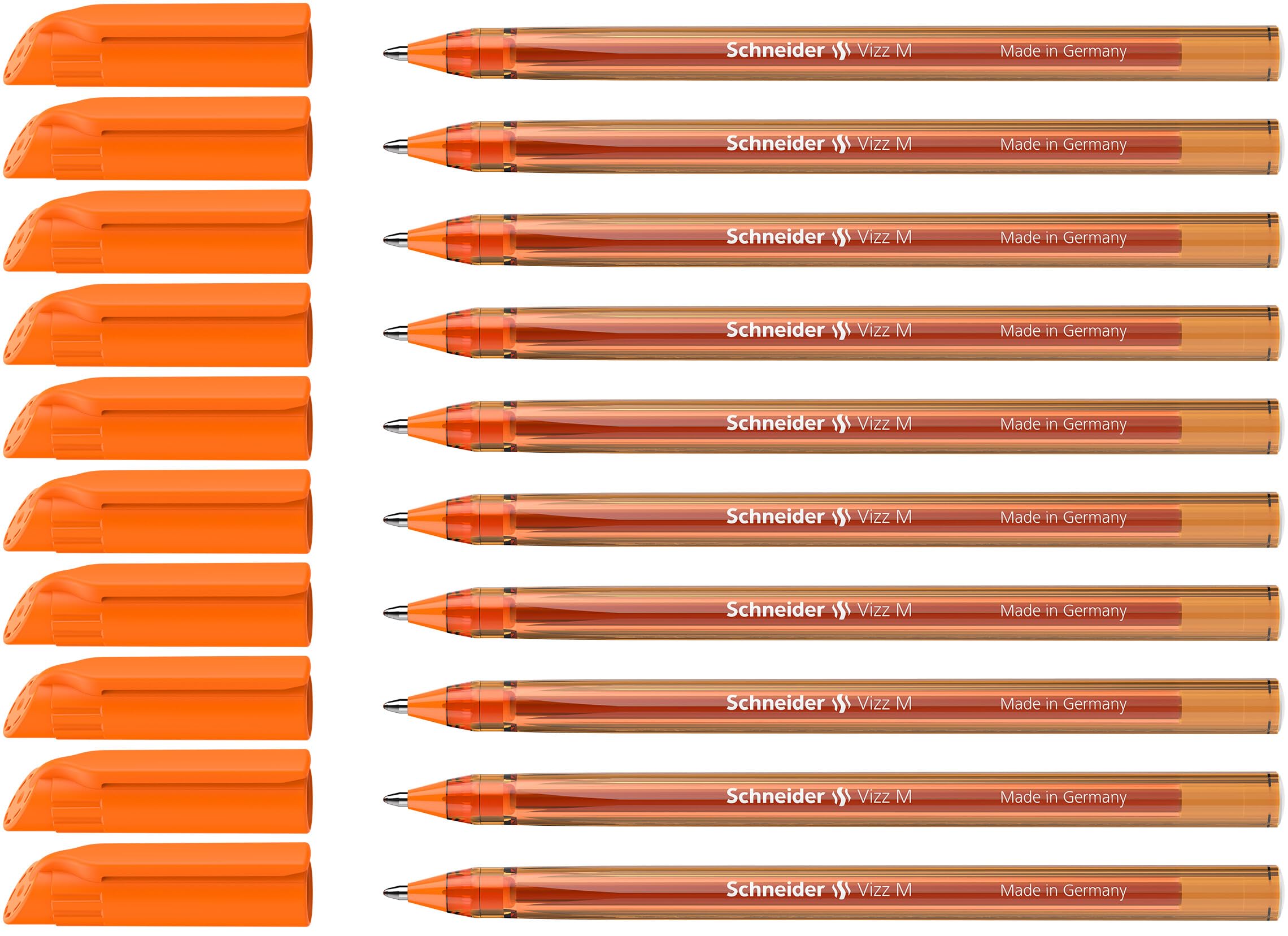 Schneider Vizz 102211 Ballpoint Pen for Easy and Fast Writing - Colour Ink Barrel - Medium Line - Orange (Pack of 10)