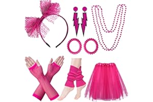CHALIER 80s Costumes for Women, 80s Accessories Set with Fishnet Gloves Leg Warmers, Tutu Skirts for 1980s Theme Party Outfits