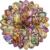 50PCS Transparent Stained Glass Stickers, Waterproof PET Cathedral Window Decals, Aesthetic Floral Church Window Stickers for Journals Scrapbooking Phone Case DIY Crafts Teens Kids Adults Decor