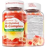 Super Methylated Vitamin B Complex Gummies, All B Vitamins + Omega-3,CoQ10 | Magnesium, Ashwagandha, Vitamin C, TMG- For Women Men- Methyl B12 2000 mcg, Methylfolate, B1, B2, B3, B5, B6, B7- Sugar Free