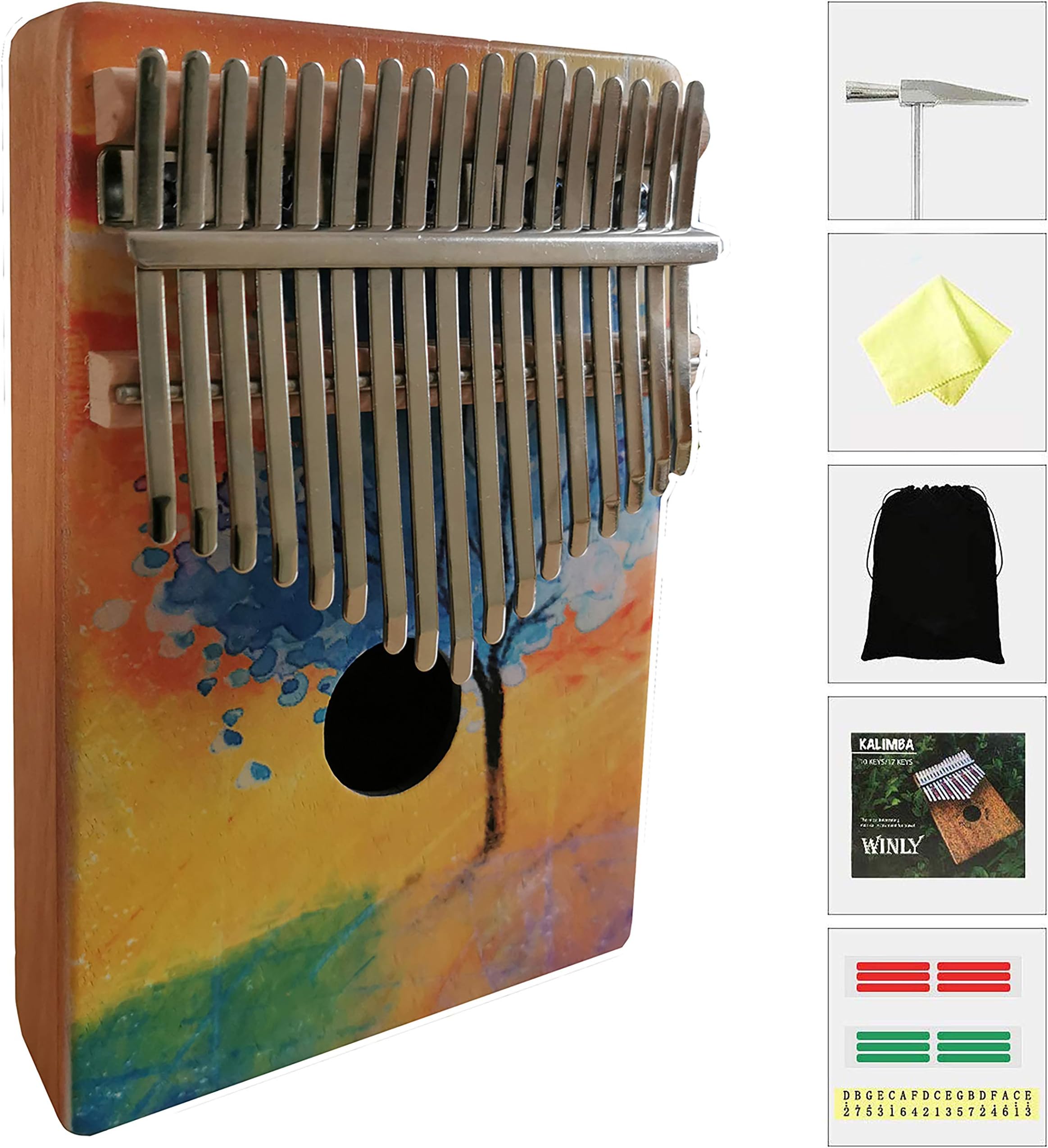 Kalimba 17 Keys Thumb Piano with Study Instruction and Tune Hammer Wood Hand Finger Piano Mbira Gifts for Kids Adult Beginners (Tree)