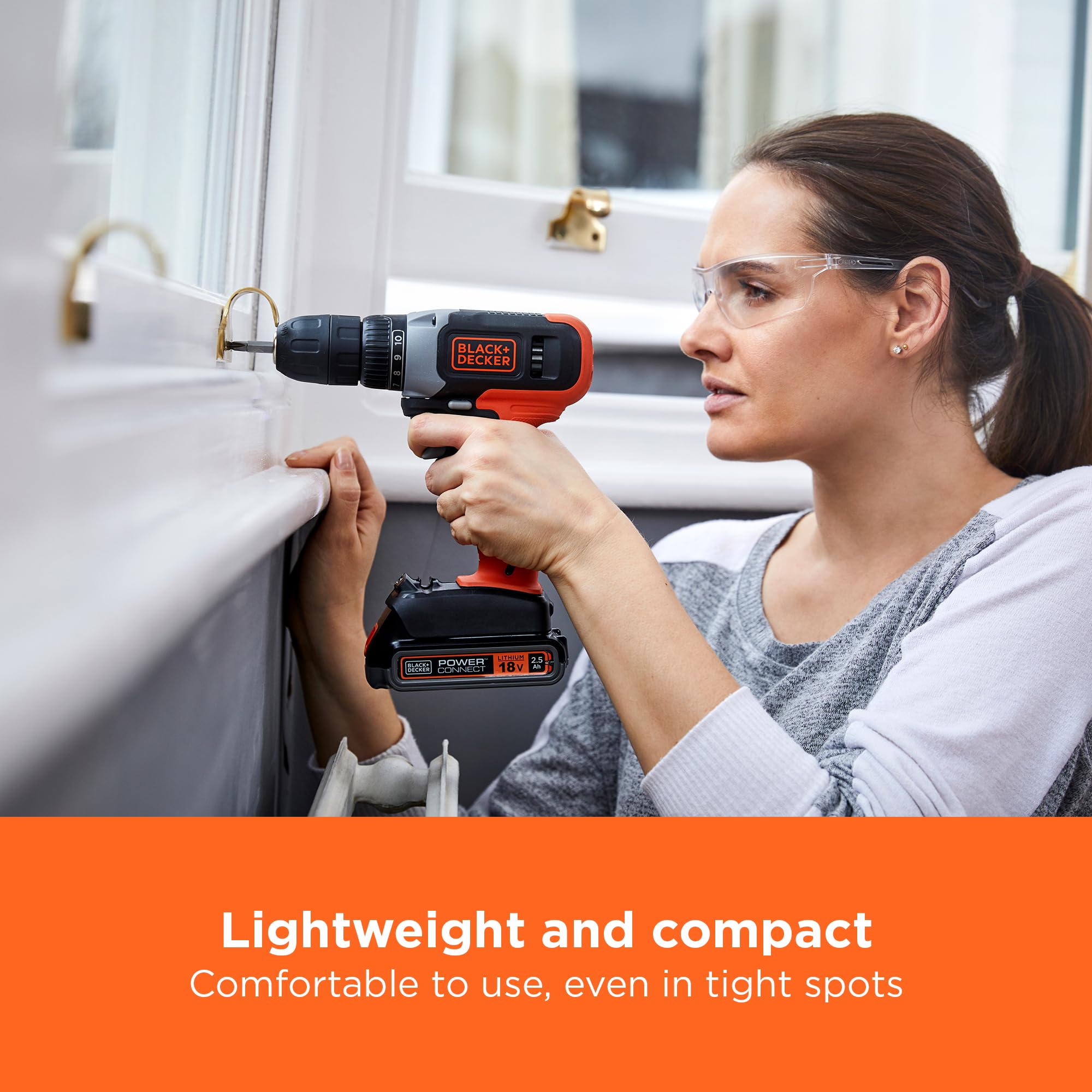 BLACK+DECKER 18V Cordless 37Nm Torque Drill Driver with LED Worklight, 1.5Ah Battery & Charger, BCD001C1-GB