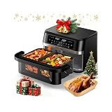 HoninJoy 12QT Large Dual Basket Air Fryer with Flex Basket, Viewing Window and 50PCS Paper Liners, 12-in-1 Family Size with Sync & Dual & Light, Double Zone for Bake, Roast, Reheat, Dishwasher Safe