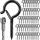 50 Pack Screw Hooks for String Light, Q-Hanger Hook with Windproof Safety Buckle, Patio Wall Ceilling Eye Cup Hook for Hangin