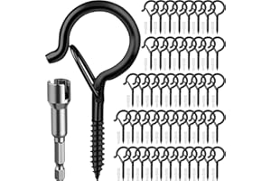 50 Pack Screw Hooks for String Light, Q-Hanger Hook with Windproof Safety Buckle, Patio Wall Ceilling Eye Cup Hook for Hangin