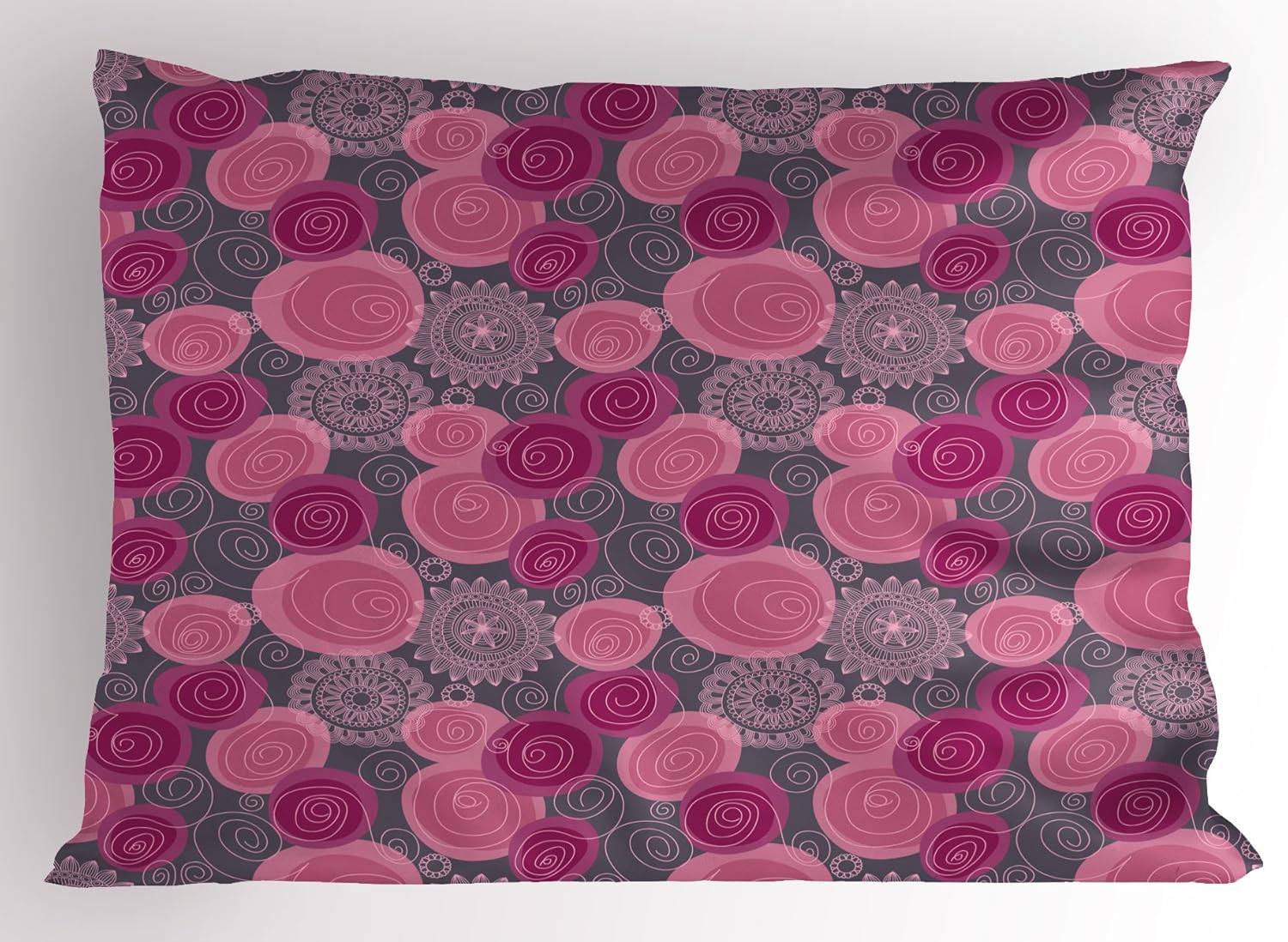Ambesonne Pink and Grey Pillow Sham, Doodle Style Lace