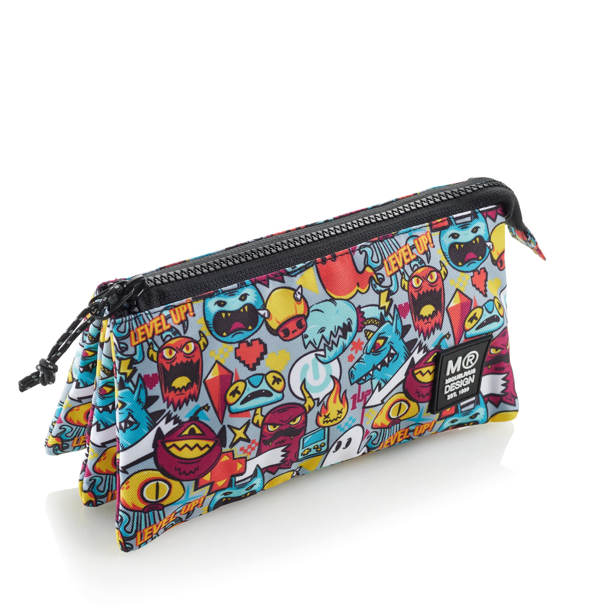 Miquelrius, Triple Compartment Pencil Case, School Pencil Case, Zippers Made of Durable Plastic, Metal Handles, Pencil Case 220 x 115 x 20 mm, Level Up, Multicoloured, 220 x 115 x 20 mm, Level UP