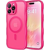 CAPRARO Cute for iPhone 14 Pro Max Case, Compatible with MagSafe, [Curly Wave Edge] [Full Camera Protection] [14 FT Drop Protection] Magnetic Phone Case for 14 Pro Max 6.7 Inch, Hot Pink