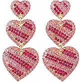 immerFancy Love Heart Statement Earrings Dangle for Women Valentines Day Gifts, Chunky Gold Cute Fun Red Pink Sparkling Heart Rhinestone Drop Stud Holiday Earrings Festival Party Jewelry