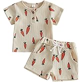 TUSFTAY Baby Boy Easter Outfit Cute Infant Boys Short Sleeve Carrot Print Tee Shirt Tops with Shorts 2 Piece Clothes