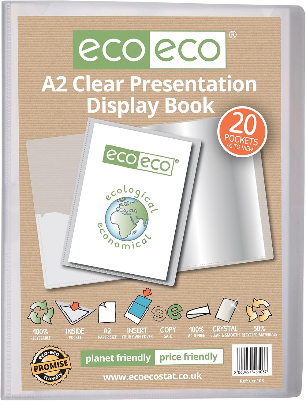 eco-eco A2 50% Recycled 20 Pocket Clear Presentation Display Book
