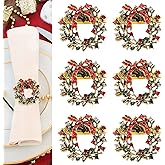 6Pcs Christmas Wreath Napkin Rings, Christmas Themed Napkin Holder Napkin Buckles for Xmas Holiday Wedding Party Dinner Table