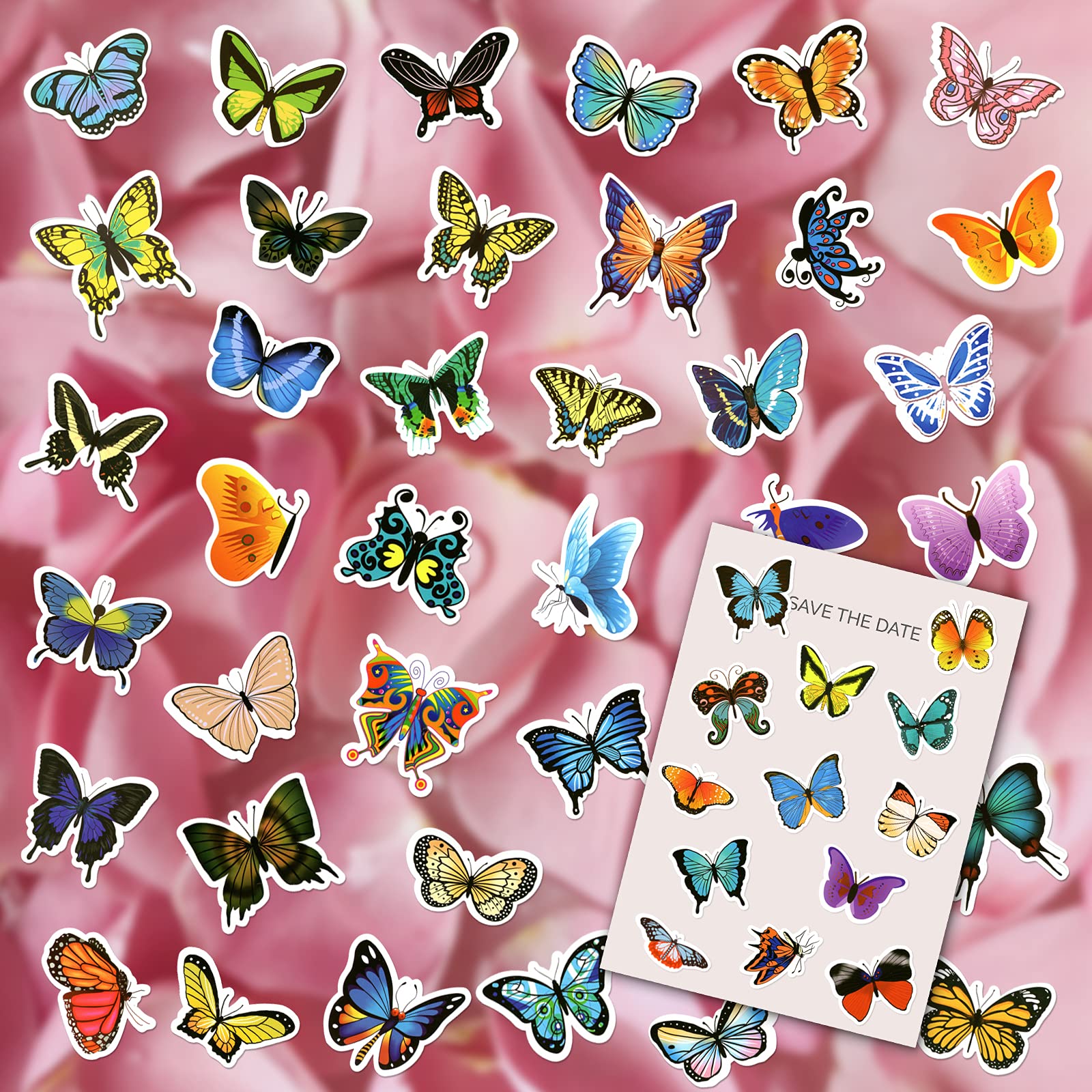 100 PCS Butterfly Stickers Pack, Colorful Lovely Waterproof Stickers for Laptop, Scrapbook, Window, Butterfly Sticker for Water Bottle, Envelope, Gift for Teens, Adults