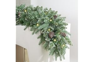 INSTREE CHRISTMAS 9FT Prelit Christmas Garland Decorations 50 led Snow Christmas Garland with Lights Battery Operated with Timer for Outdoor Indoor, Home Decoration Mantle Stairs Railing Fireplace Outdoor Indoor Door