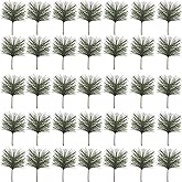 TIHOOD 35PCS Artificial Green Pine Needles Branches - Small Twigs Stems Picks - Fake Greenery for Christmas Garland Wreath Embellishing and Home Holiday Garden Decoration