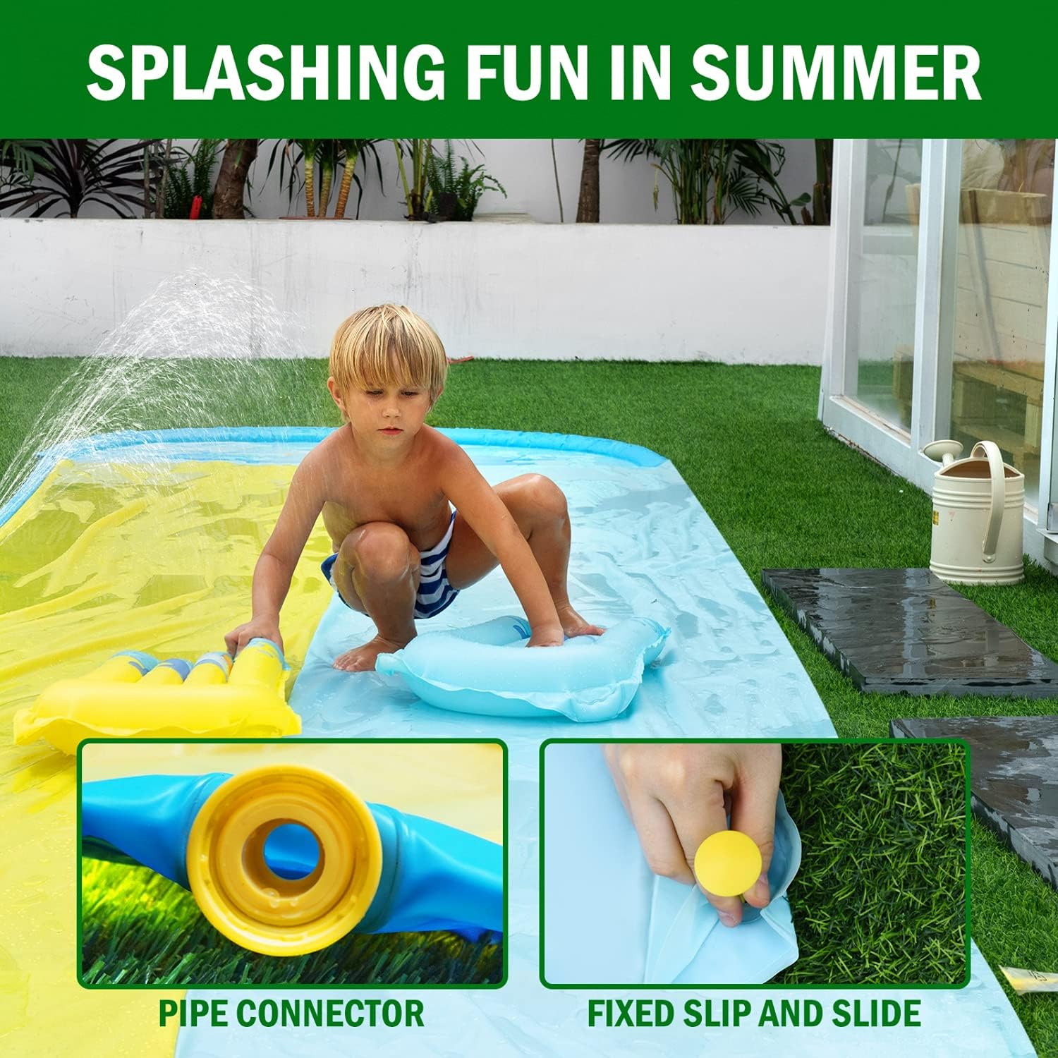Pomeat 20ft x 62in Slip and Slide Water Slide with 2 Bodyboards, Shark Water Slip Slide for Kids with Sprinkler, Outdoor Summer Water Toy for Backyard, Lawn, Garden, Summer Water Party: Health & Personal Care