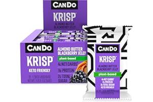 CanDo Krisp - Keto Snack & Keto Bar (12 Pack, Almond Butter & Blackberry Jelly) - Low-Carb Snack, Low-Sugar High Protein Bar - Gluten-Free Crispy, Perfectly Delicious Healthy Meal Replacement - Keto Krisp