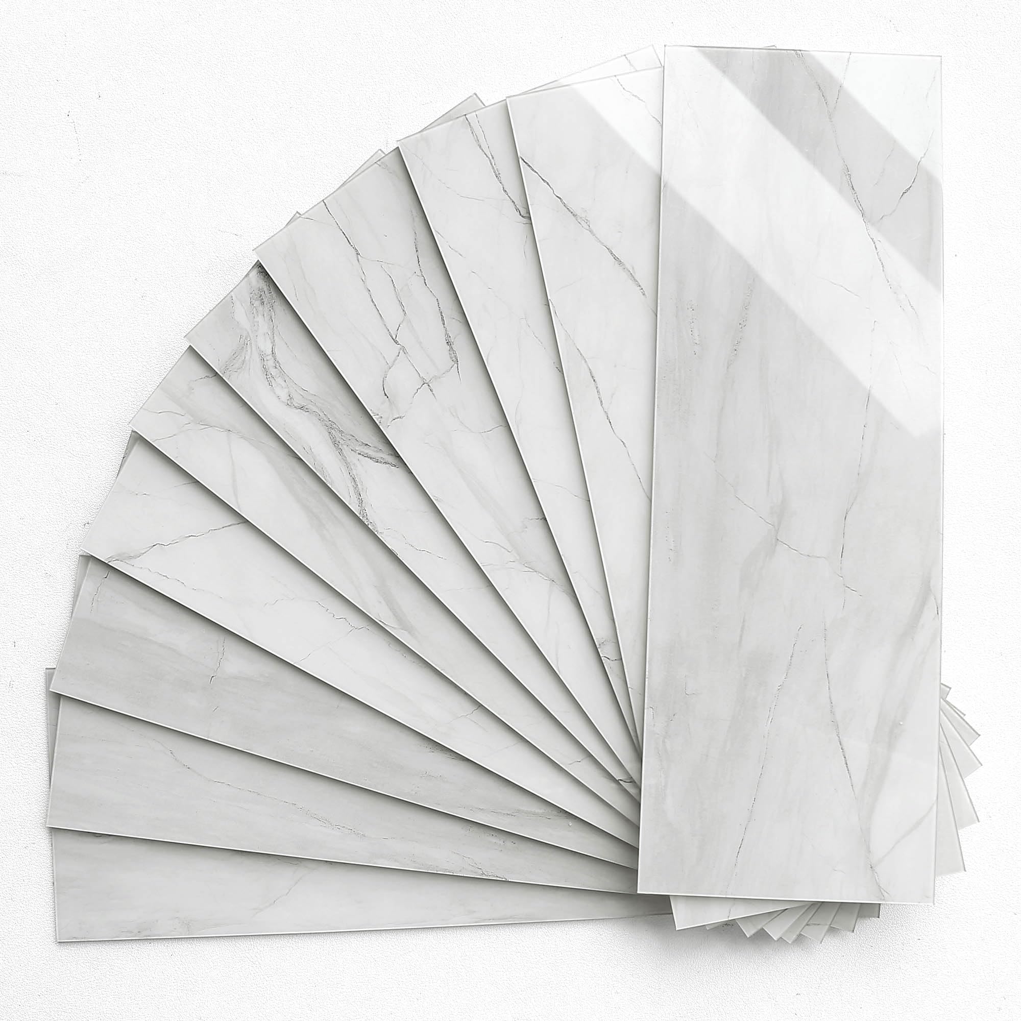 BeNice Marble Self Adhesive Wall Tiles Subway Stickers,Splashbacks for Kitchen Bathroom Individual Sticky Panels Large(16tiles,Grey Line)