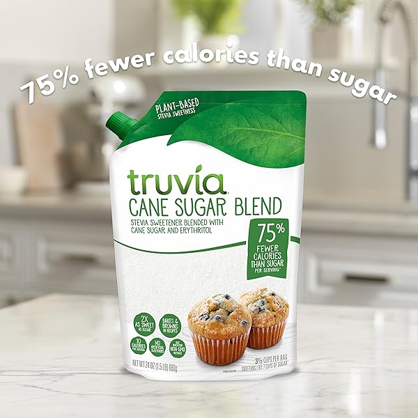 TRUVIA CANE SUGAR BLEND, MIX OF NATURAL STEVIA SWEETENER AND CANE SUGAR, 24 OZ BAG