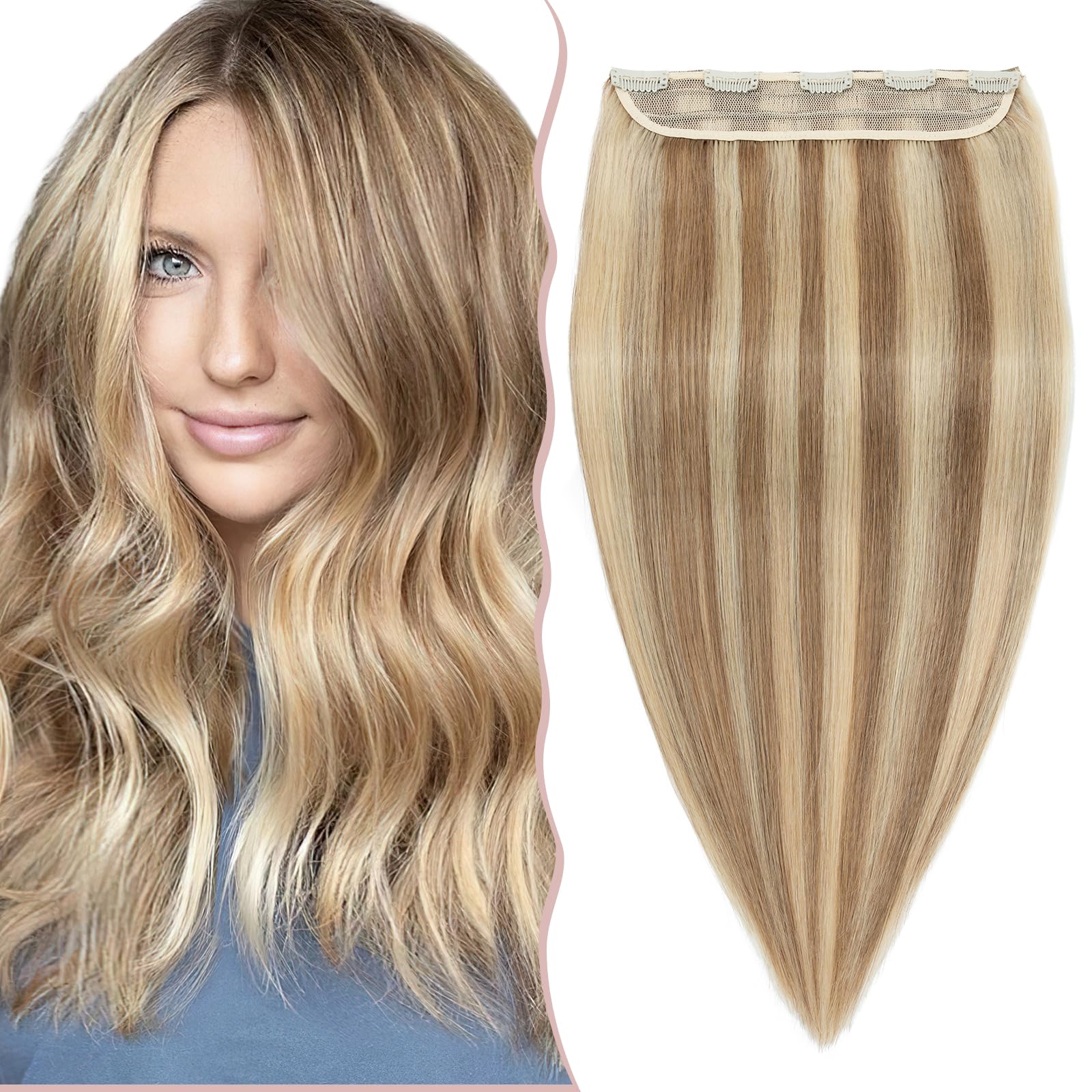 12 inch SEGO One Piece Clip in Real Remy Human Hair Extensions THICK [#12/613 Golden Brown&Bleach Blonde] Full Head Straight Hairpieces (70g)