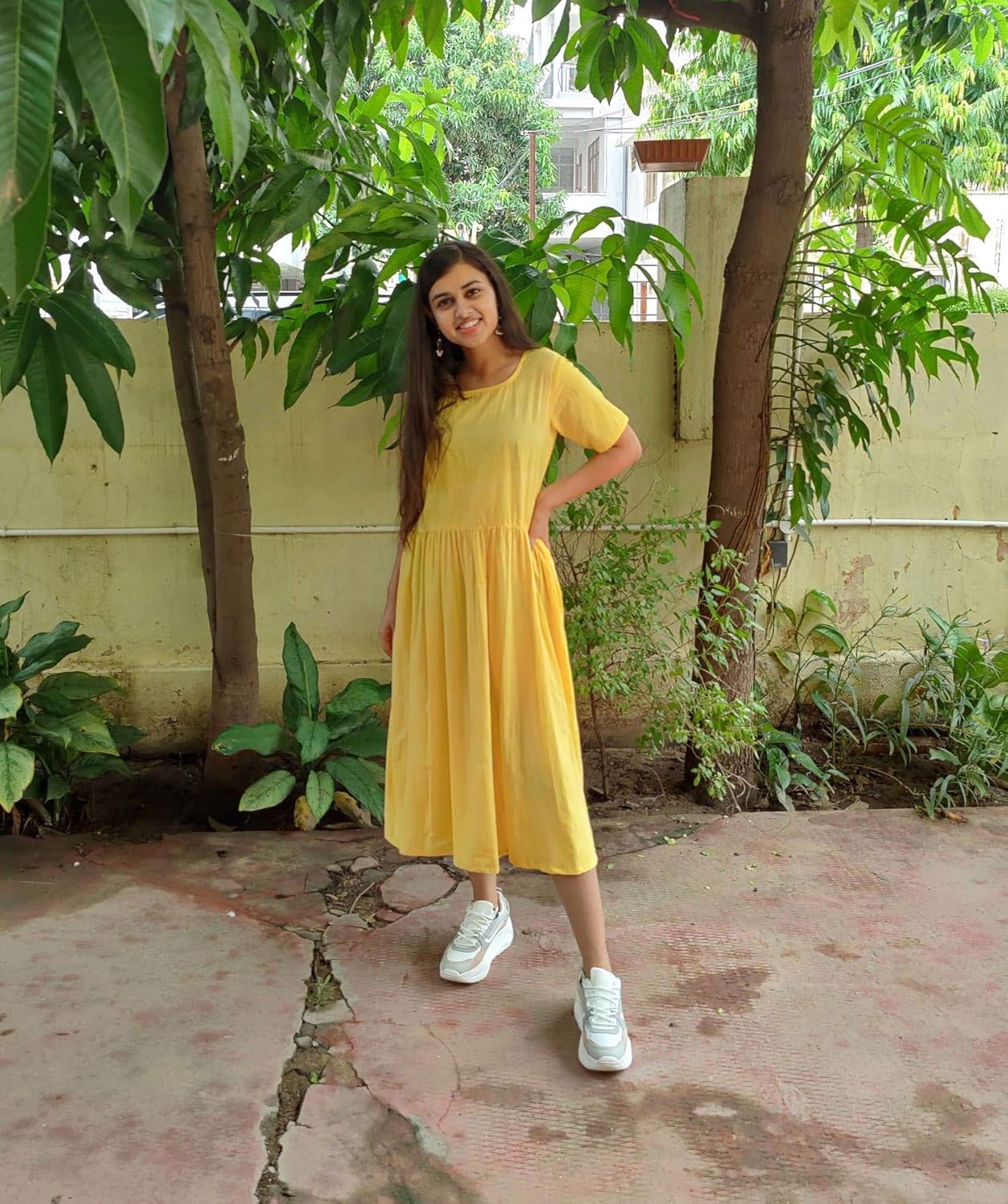 A dress cotton yellow cheap Clearance