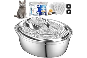 ORSDA Cat Water Fountain Stainless Steel, 2L Pet Fountain for Cats Inside, Dog Water Dispenser, Automatic Cat Drinking Fountains with 6 Replacement Filters for Cats, Small Dogs