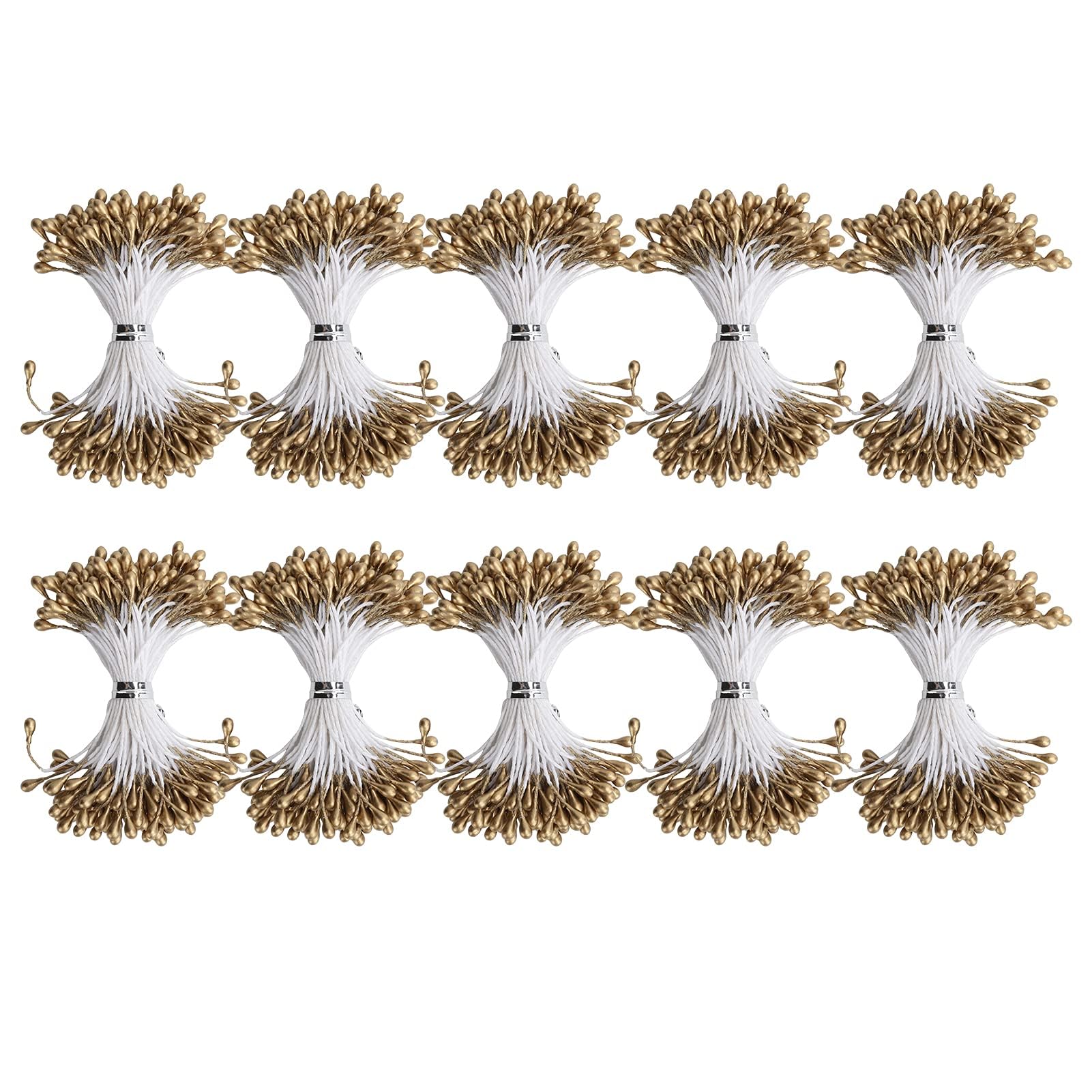 Cyrank 3mm Double Heads Flower Stamen, 900PCS Gold Artificial Flower Stamen Pistil, DIY Pearl Flower Stamen, Artificial Flower Stamen Kit, Matt Pearl Floral Stamen Golden Stamens for Crafts