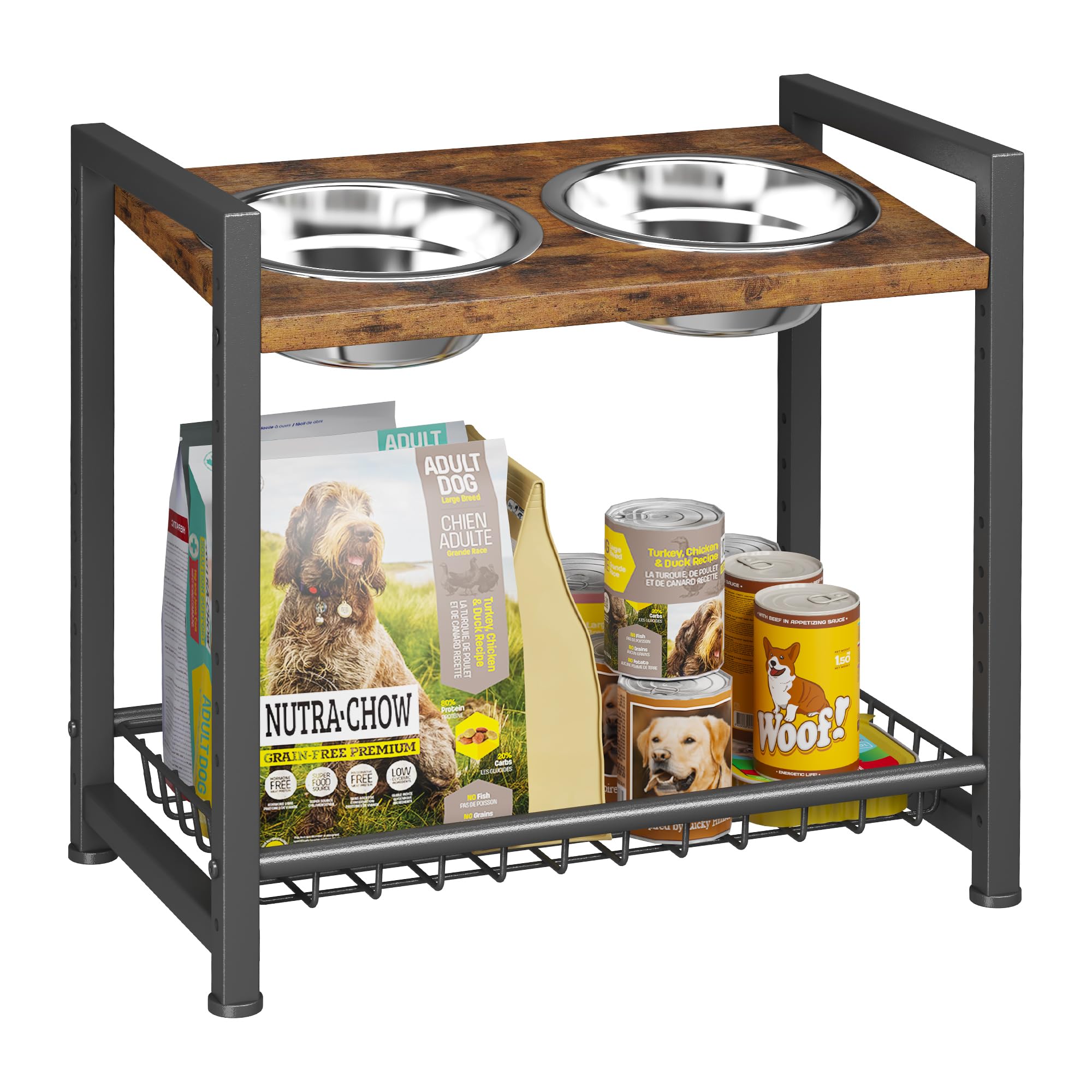 Photo 1 of **MISSING PARTS**Elevated Dog Bowls, 7 Height Adjustable Raised Dog Bowl Stand for Large/Medium/Small Puppy and Cats, 2 Stainless Steel Food Feeder Adjusts to 2.5",6",7",8",12.7",13.7",14.7", Rustic Black and Brown