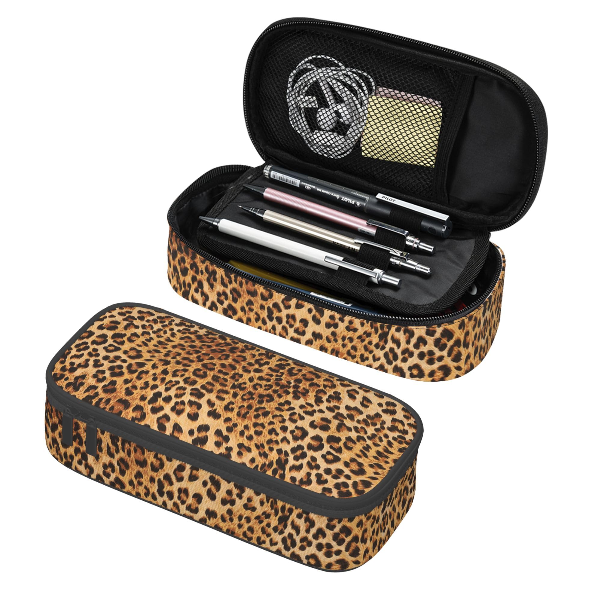 Abaysto Leopard Print Pencil Pouch for Kids Cute Pen Box Pouch for Girls Large Pencil Case with Double Zipper, Portable Pencil Bag for School Office Supplies
