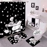 Tingjoo 7 Pcs Skull Shower Curtain Sets, Halloween Bathroom Decor | Halloween Shower Curtain Set with 12 Hooks, Non-slip Rug, U-shaped Mat, Toilet Lid Cover and 3 Towels, Housewarming Gifts