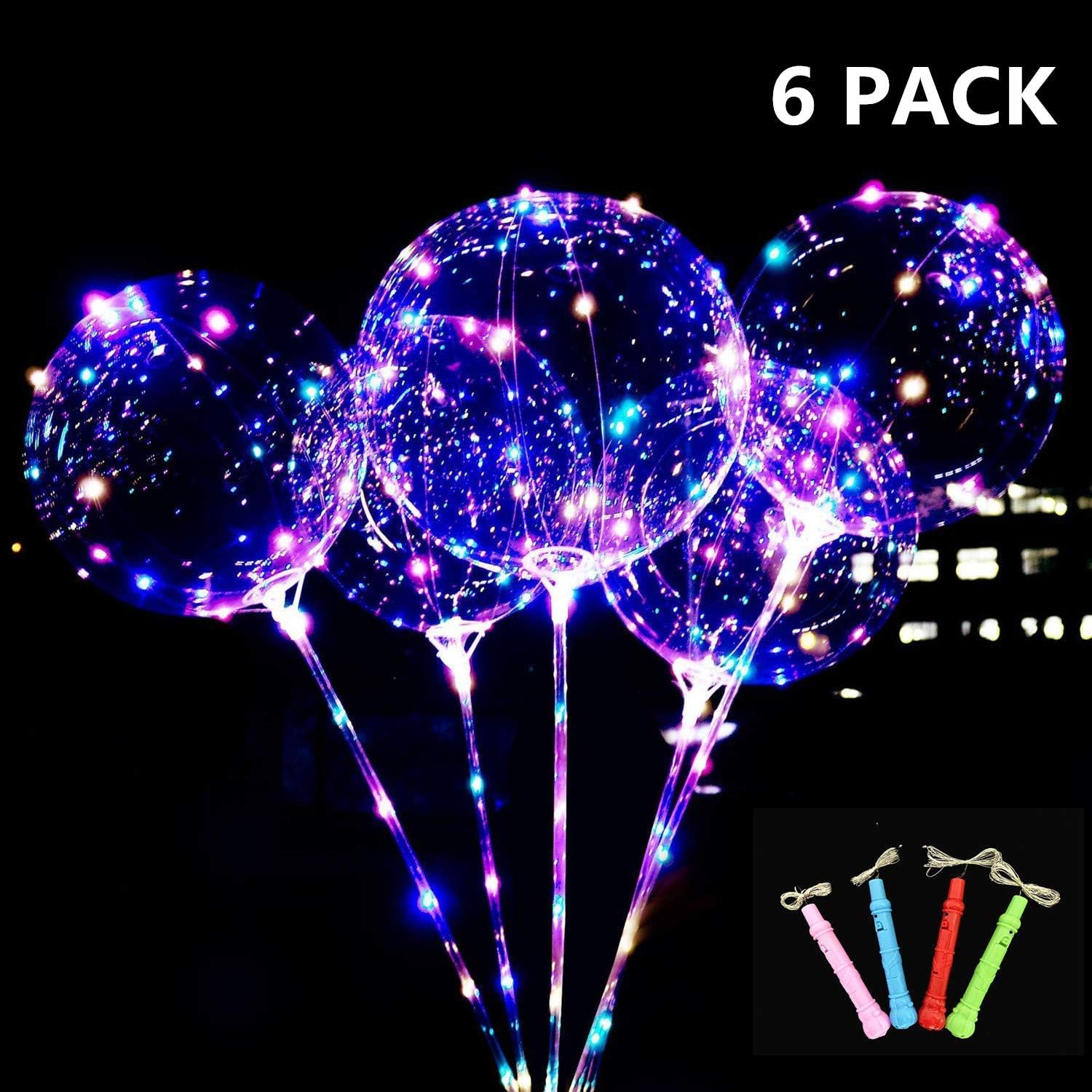 LED Light Up Bobo Balloons 6 Packs, Flashing Handles,20