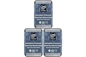 One With Nature Activated Charcoal Soap 4oz 3-Pack – Detoxifying and Exfoliating Charcoal Soap Bar with Dead Sea Salt for Face & Body, for Men & Women