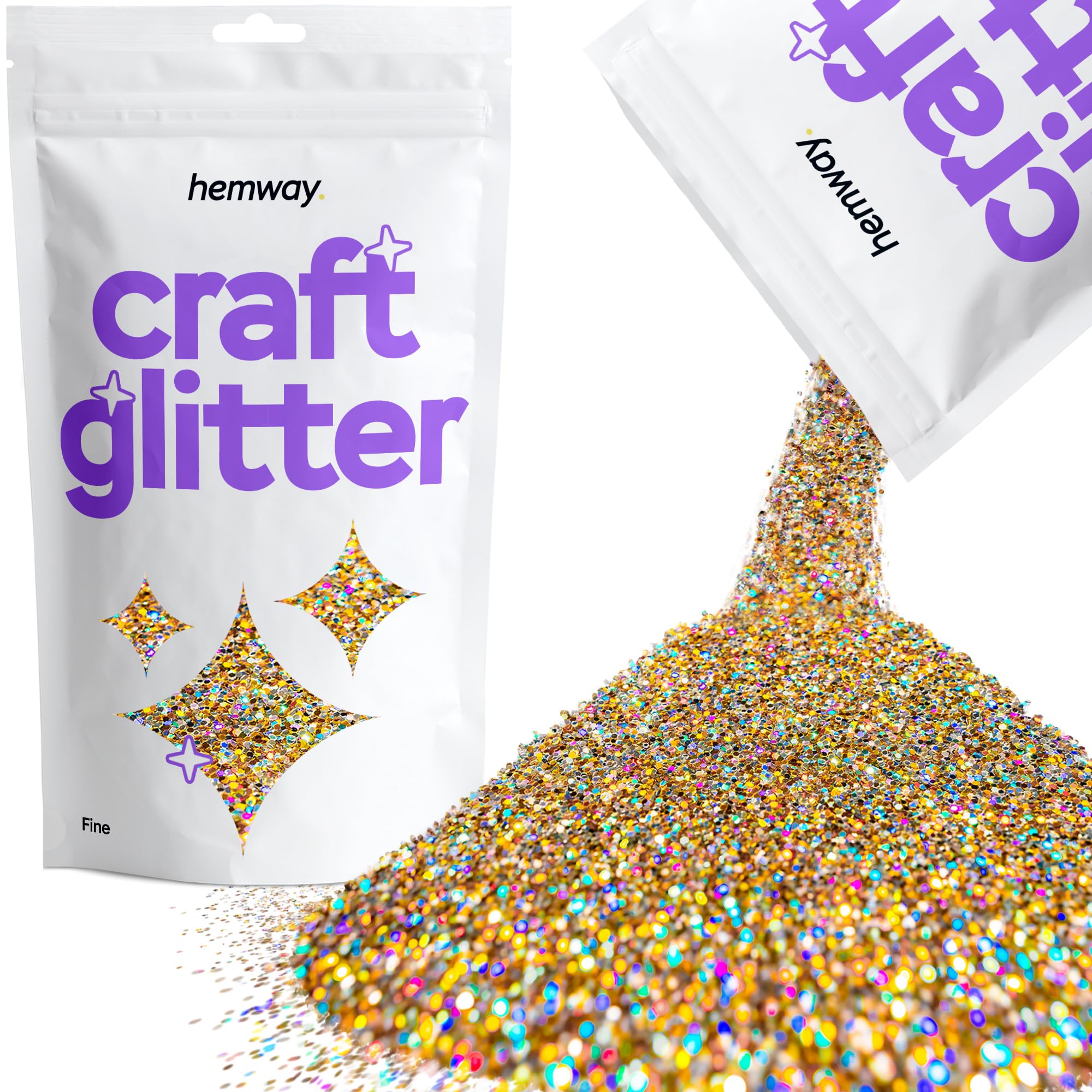 Hemway Craft Glitter Gold Silver Holographic 100g Fine Glitter for Crafts, Resin, Cosmetic, Nail, Face, Body, Festival, Tumblers, Art, Candle, Crafting