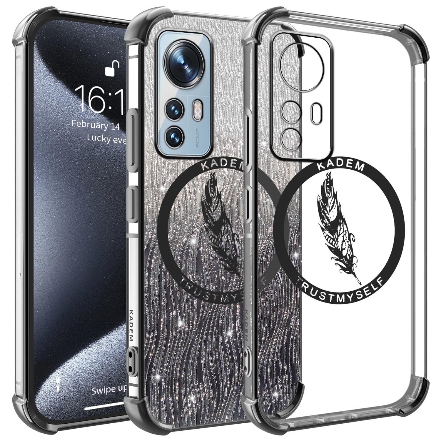 YUXING Glitter Case for Xiaomi 12 / Xiaomi 12s / Xiaomi 12x, Transparent Women Girl Bling Phone Cover Ultra Thin Slim Soft TPU Shockproof Bumper Clear Back Case (Black)