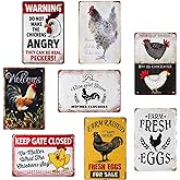 XLSXEXCL 8 Pack Chicken Coop Accessories - Funny Chicken Signs and Metal Plaque Signs for Outdoor, 8x12 Inch