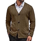 COOFANDY Men's Cardigan Sweater Cable Knit V Neck Button up Sweaters Ribbed Cardigan Sweater with Pockets