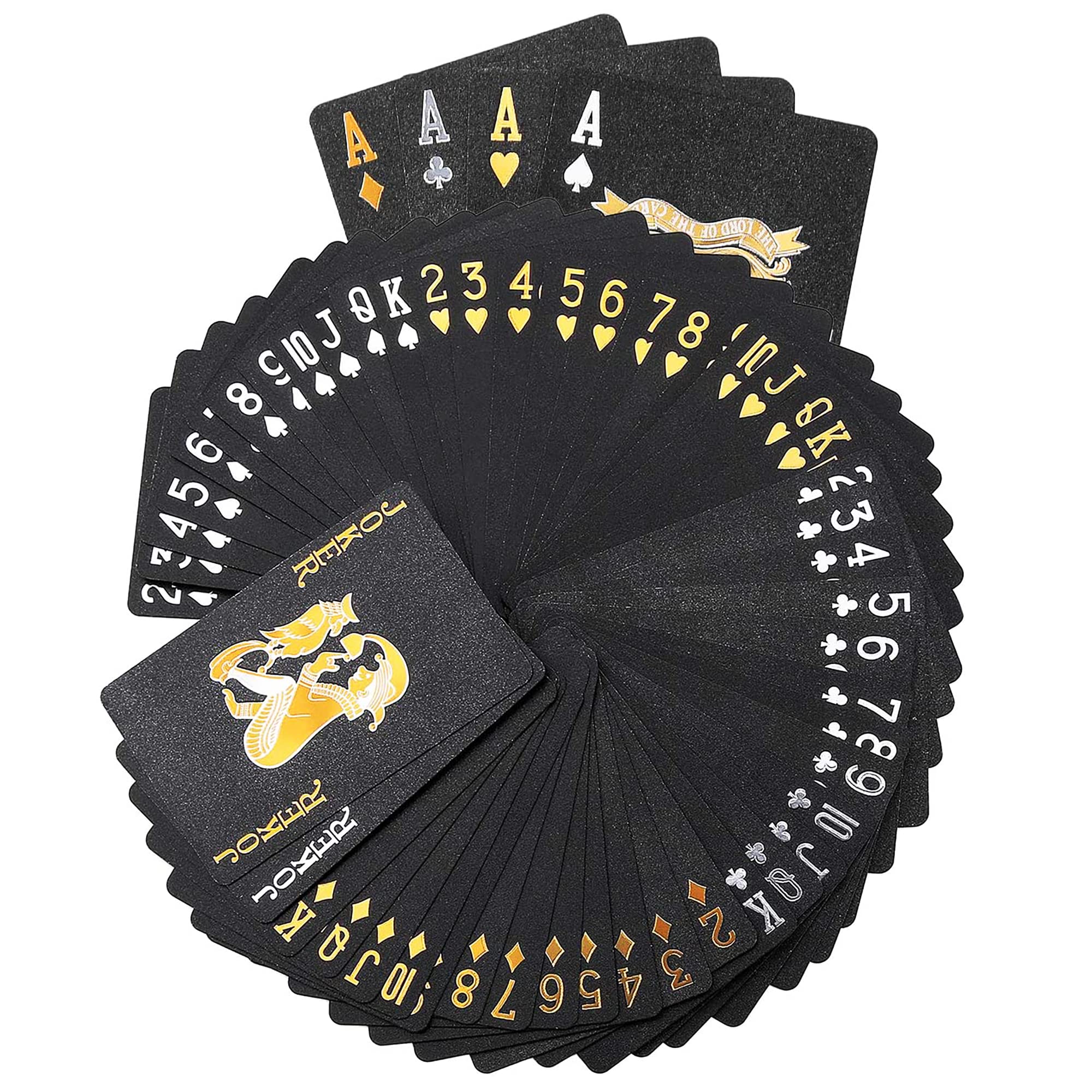 Premium Black Playing Cards - Waterproof Plastic Deck, Gold Foil, Professional Poker Cards for Party and Game
