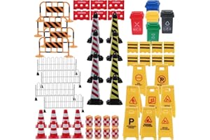 LALADEFIEE 75pcs Miniature Traffic Signs Educational Set for Cognitive Roadblock and Street Simulation Play