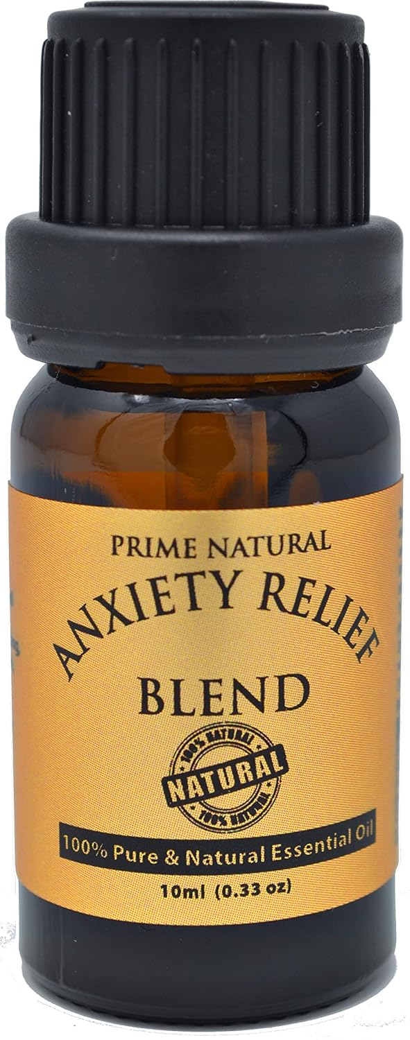 Prime Natural Anxiety Relief Essential Oil Blend 10ml / 0.33oz - Natural Pure Undiluted Therapeutic Grade for Aromatherapy, Scents, Diffuser, Bracelet, Anti Stress Focus Grounding Calming, Boost Mood: Beauty