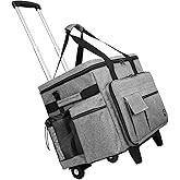 Timoxi Rolling Teacher Bag Built-in Hard Support Board, Rolling Briefcase with Detachable Trolley, Rolling bag with Laptop compartment, Adjustable Shoulder Strap, and Ample Storage Space