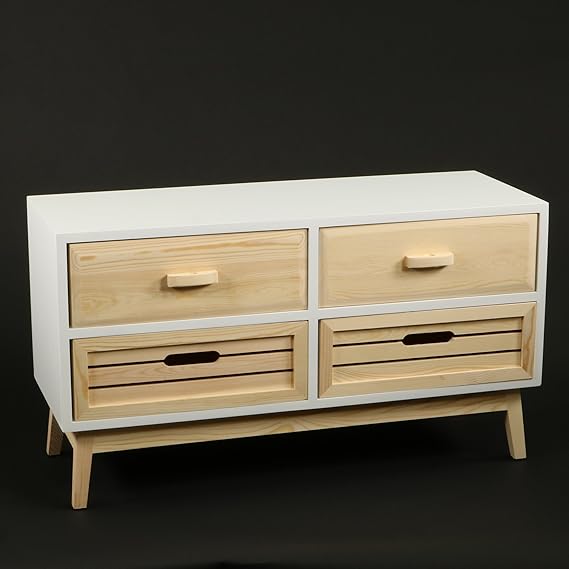 DECOMANIA - Aufbewahrungskommode mit 4 Schubladen - skandinavischer Stil - Farben WEIß und NATURHOLZ