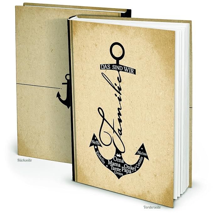 XXL Familien-Album Familien-Buch ANKER Familien-Chronik Stammbaum zum selbst Gestalten beige schwarz maritim - ein Geschenk z