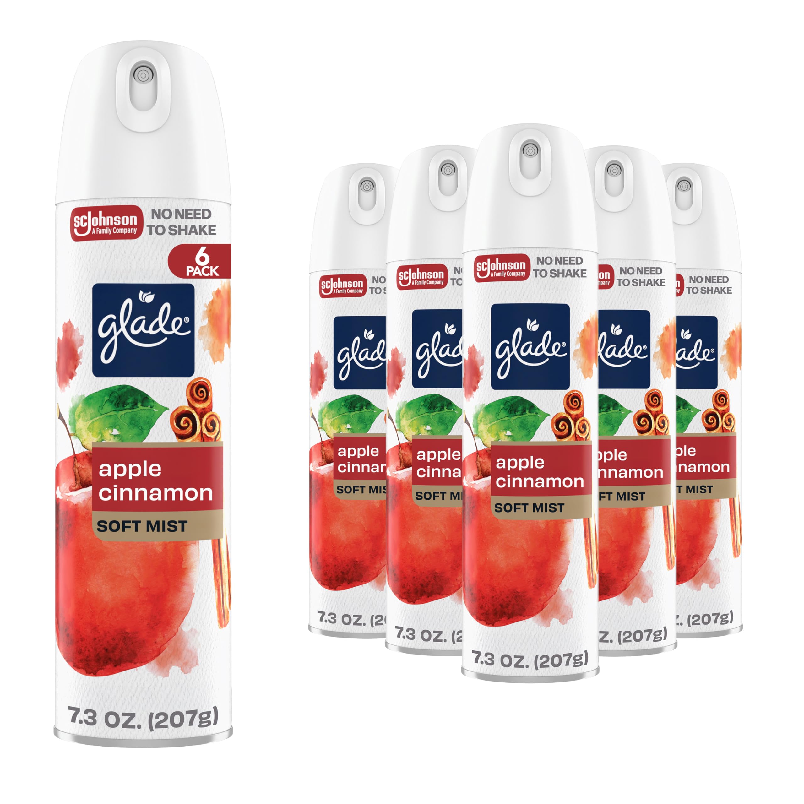 Glade Air Freshener Room Spray, Apple Cinnamon Scent, Odor Fighting to Deliver Long Lasting Freshness, 7.3 Oz, 6 Count